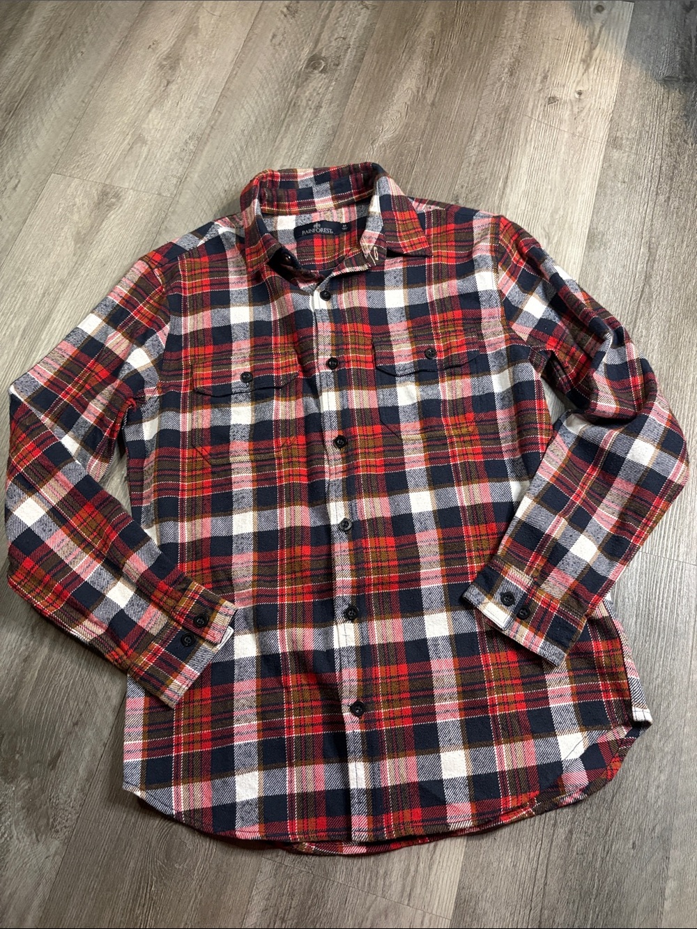 RAINFOREST Red and Black Plaid Button-Down Shirt